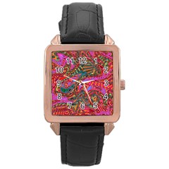 Abstract Art Multicolored Pattern Rose Gold Leather Watch  by SpinnyChairDesigns