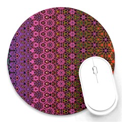 Abstract Retro Floral Stripes Pattern Round Mousepads by SpinnyChairDesigns