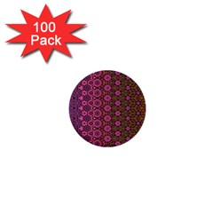 Abstract Retro Floral Stripes Pattern 1  Mini Buttons (100 Pack)  by SpinnyChairDesigns