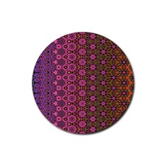 Abstract Retro Floral Stripes Pattern Rubber Coaster (round)  by SpinnyChairDesigns