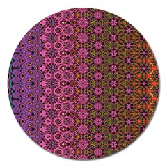 Abstract Retro Floral Stripes Pattern Magnet 5  (round) by SpinnyChairDesigns