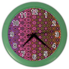 Abstract Retro Floral Stripes Pattern Color Wall Clock by SpinnyChairDesigns