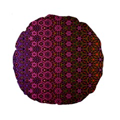 Abstract Retro Floral Stripes Pattern Standard 15  Premium Round Cushions by SpinnyChairDesigns