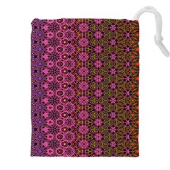 Abstract Retro Floral Stripes Pattern Drawstring Pouch (4xl) by SpinnyChairDesigns