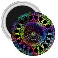 Colorful Rainbow Colored Arabesque Mandala Kaleidoscope  3  Magnets by SpinnyChairDesigns