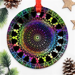 Colorful Rainbow Colored Arabesque Mandala Kaleidoscope  Ornament (round) by SpinnyChairDesigns