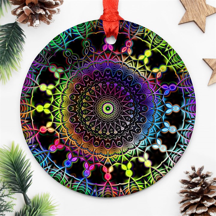 Colorful Rainbow Colored Arabesque Mandala Kaleidoscope  Ornament (Round)