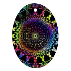 Colorful Rainbow Colored Arabesque Mandala Kaleidoscope  Ornament (oval) by SpinnyChairDesigns