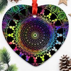 Colorful Rainbow Colored Arabesque Mandala Kaleidoscope  Ornament (heart) by SpinnyChairDesigns