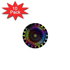 Colorful Rainbow Colored Arabesque Mandala Kaleidoscope  1  Mini Buttons (10 Pack)  by SpinnyChairDesigns