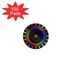 Colorful Rainbow Colored Arabesque Mandala Kaleidoscope  1  Mini Buttons (100 Pack)  by SpinnyChairDesigns