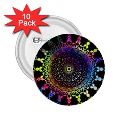 Colorful Rainbow Colored Arabesque Mandala Kaleidoscope  2 25  Buttons (10 Pack)  by SpinnyChairDesigns