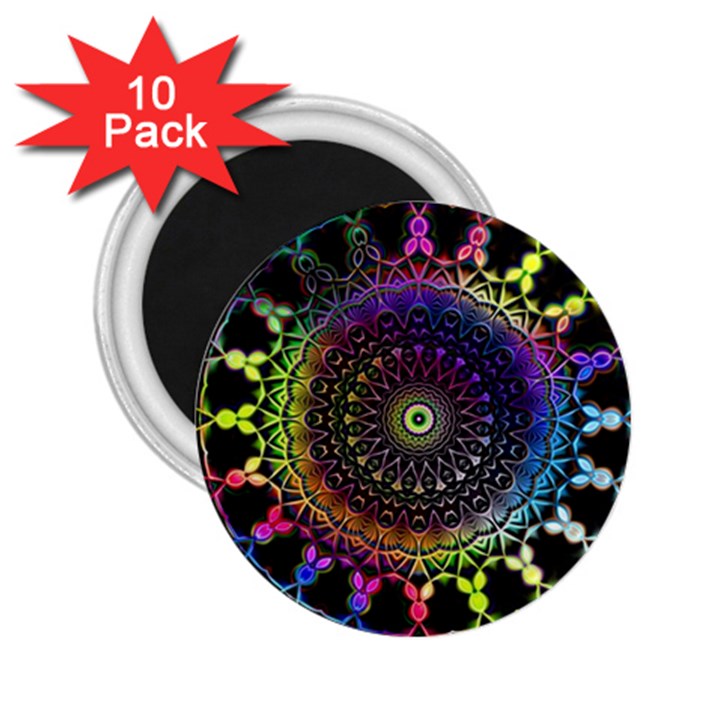 Colorful Rainbow Colored Arabesque Mandala Kaleidoscope  2.25  Magnets (10 pack) 