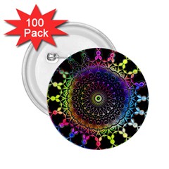 Colorful Rainbow Colored Arabesque Mandala Kaleidoscope  2 25  Buttons (100 Pack)  by SpinnyChairDesigns