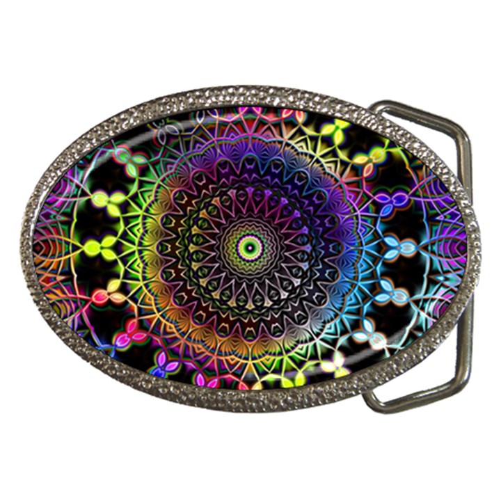 Colorful Rainbow Colored Arabesque Mandala Kaleidoscope  Belt Buckles