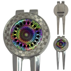 Colorful Rainbow Colored Arabesque Mandala Kaleidoscope  3-in-1 Golf Divots by SpinnyChairDesigns