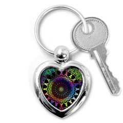 Colorful Rainbow Colored Arabesque Mandala Kaleidoscope  Key Chain (heart) by SpinnyChairDesigns