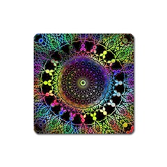 Colorful Rainbow Colored Arabesque Mandala Kaleidoscope  Square Magnet by SpinnyChairDesigns