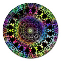 Colorful Rainbow Colored Arabesque Mandala Kaleidoscope  Magnet 5  (round) by SpinnyChairDesigns