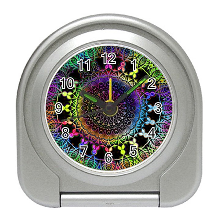 Colorful Rainbow Colored Arabesque Mandala Kaleidoscope  Travel Alarm Clock