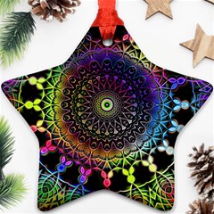 Colorful Rainbow Colored Arabesque Mandala Kaleidoscope  Star Ornament (two Sides) by SpinnyChairDesigns