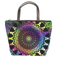 Colorful Rainbow Colored Arabesque Mandala Kaleidoscope  Bucket Bag by SpinnyChairDesigns