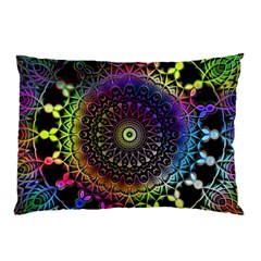 Colorful Rainbow Colored Arabesque Mandala Kaleidoscope  Pillow Case by SpinnyChairDesigns