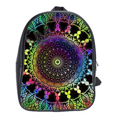 Colorful Rainbow Colored Arabesque Mandala Kaleidoscope  School Bag (large) by SpinnyChairDesigns