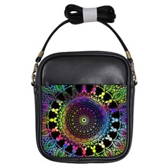 Colorful Rainbow Colored Arabesque Mandala Kaleidoscope  Girls Sling Bag by SpinnyChairDesigns