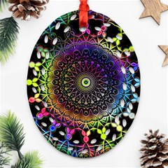 Colorful Rainbow Colored Arabesque Mandala Kaleidoscope  Oval Filigree Ornament (two Sides) by SpinnyChairDesigns