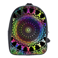 Colorful Rainbow Colored Arabesque Mandala Kaleidoscope  School Bag (xl) by SpinnyChairDesigns