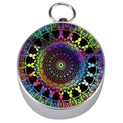 Colorful Rainbow Colored Arabesque Mandala Kaleidoscope  Silver Compasses by SpinnyChairDesigns