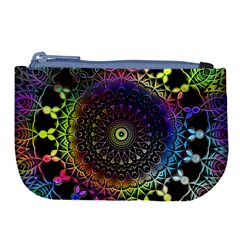 Colorful Rainbow Colored Arabesque Mandala Kaleidoscope  Large Coin Purse by SpinnyChairDesigns