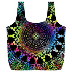 Colorful Rainbow Colored Arabesque Mandala Kaleidoscope  Full Print Recycle Bag (xxl) by SpinnyChairDesigns