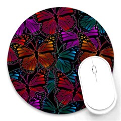 Colorful Monarch Butterfly Pattern Round Mousepads by SpinnyChairDesigns