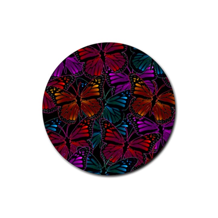 Colorful Monarch Butterfly Pattern Rubber Coaster (Round) 