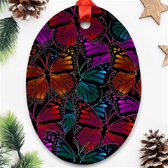 Colorful Monarch Butterfly Pattern Oval Ornament (two Sides) by SpinnyChairDesigns