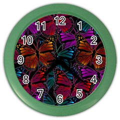 Colorful Monarch Butterfly Pattern Color Wall Clock by SpinnyChairDesigns