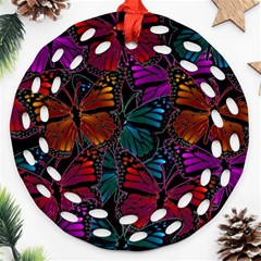 Colorful Monarch Butterfly Pattern Round Filigree Ornament (two Sides) by SpinnyChairDesigns