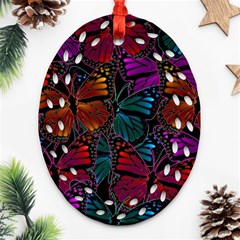 Colorful Monarch Butterfly Pattern Ornament (oval Filigree) by SpinnyChairDesigns