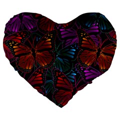 Colorful Monarch Butterfly Pattern Large 19  Premium Heart Shape Cushions by SpinnyChairDesigns