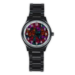 Colorful Monarch Butterfly Pattern Stainless Steel Round Watch by SpinnyChairDesigns