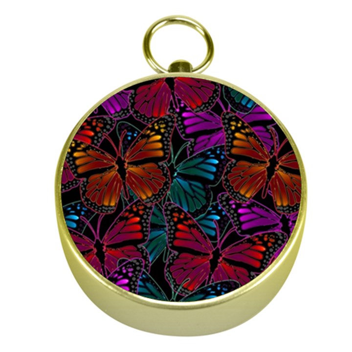 Colorful Monarch Butterfly Pattern Gold Compasses