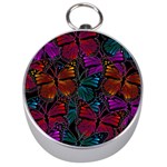 Colorful Monarch Butterfly Pattern Silver Compasses Front