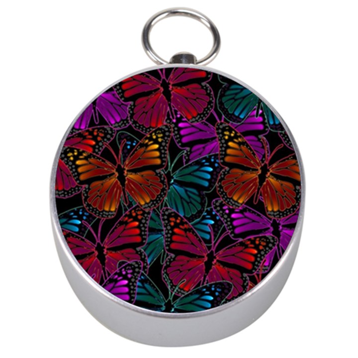 Colorful Monarch Butterfly Pattern Silver Compasses