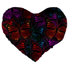 Colorful Monarch Butterfly Pattern Large 19  Premium Flano Heart Shape Cushions by SpinnyChairDesigns