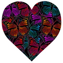 Colorful Monarch Butterfly Pattern Wooden Puzzle Heart by SpinnyChairDesigns