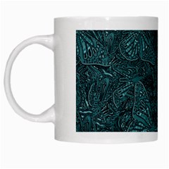 Dark Teal Butterfly Pattern White Mugs by SpinnyChairDesigns