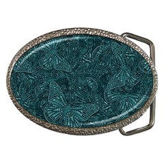 Dark Teal Butterfly Pattern Belt Buckles by SpinnyChairDesigns