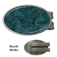 Dark Teal Butterfly Pattern Money Clips (oval)  by SpinnyChairDesigns